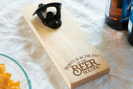 Beauty is in the eye of the beer holder magnetic bottle opener