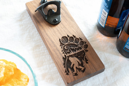 Bigfoot Bottle Opener on Walnut