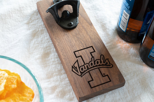 University of Idaho Magnetic Bottle Opener on Walnut