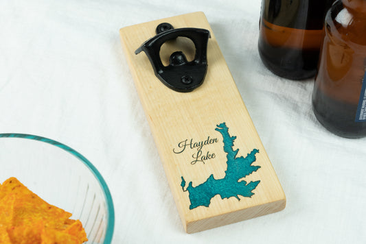 Hayden Lake Magnetic Bottle Opener on Maple