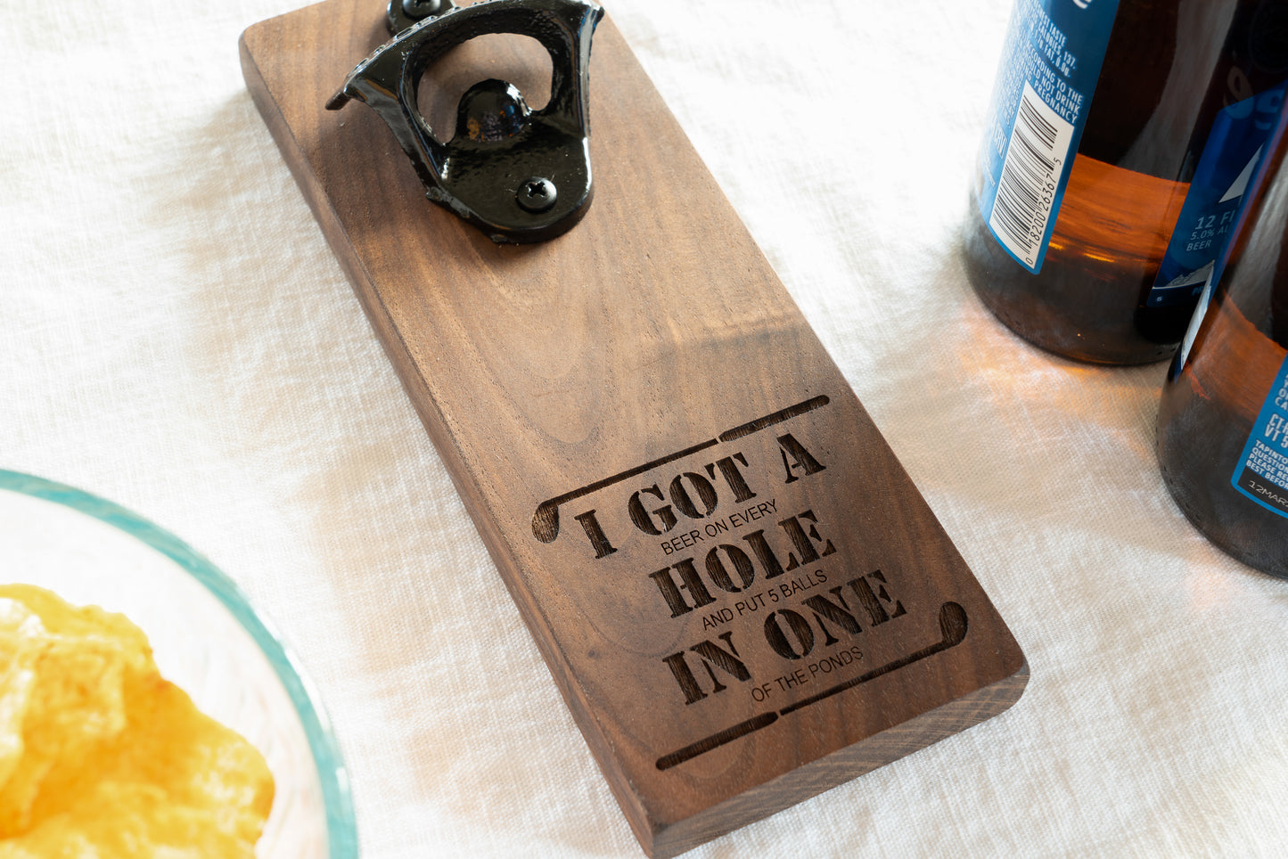 Walnut Golf Themed Magnetic Bottle Opener with Hole in One Engraving