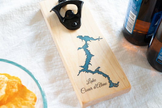 Coeur d'Alene Lake Bottle Opener on Maple