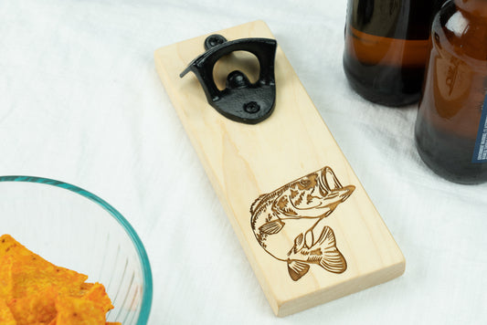 Largemouth Bass Magnetic Bottle Opener on Maple