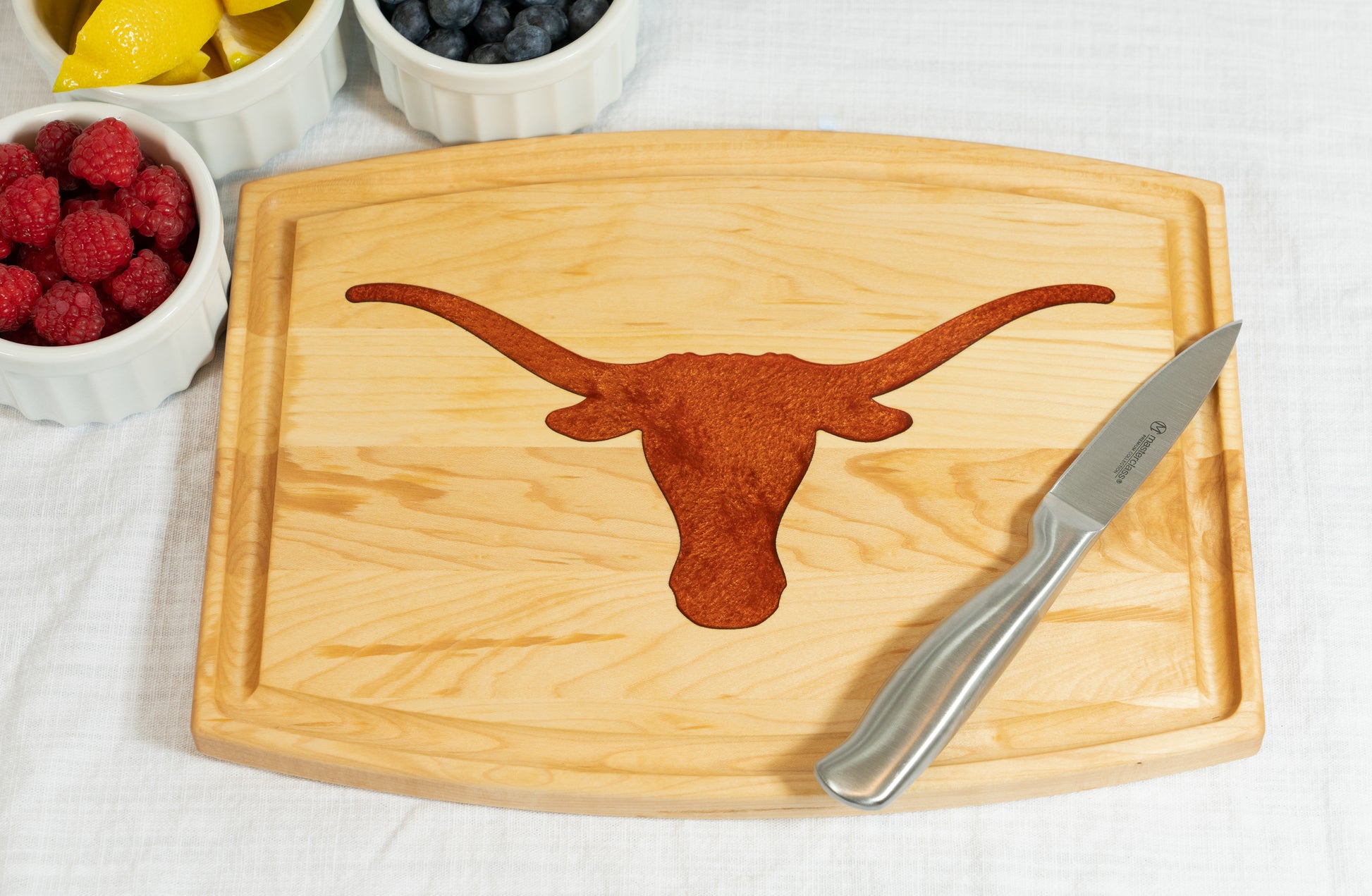 Officially Licensed Longhorns UT Austin Cutting Board on Arched Maple Board