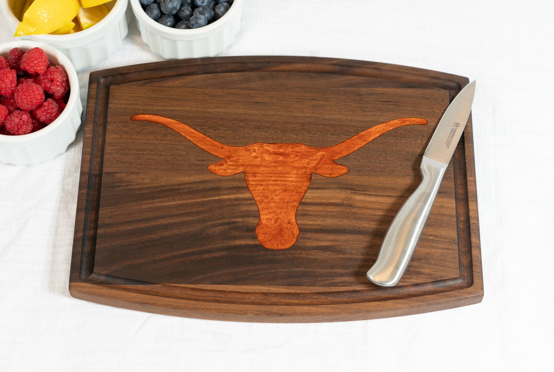 Officially Licensed UT Austin Cutting Board on Walnut with Juice Groove