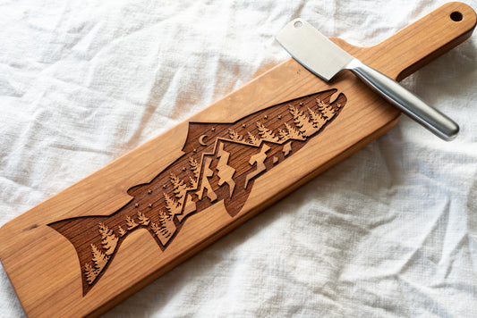 Trout Charcuterie Board Engraved on Cherry