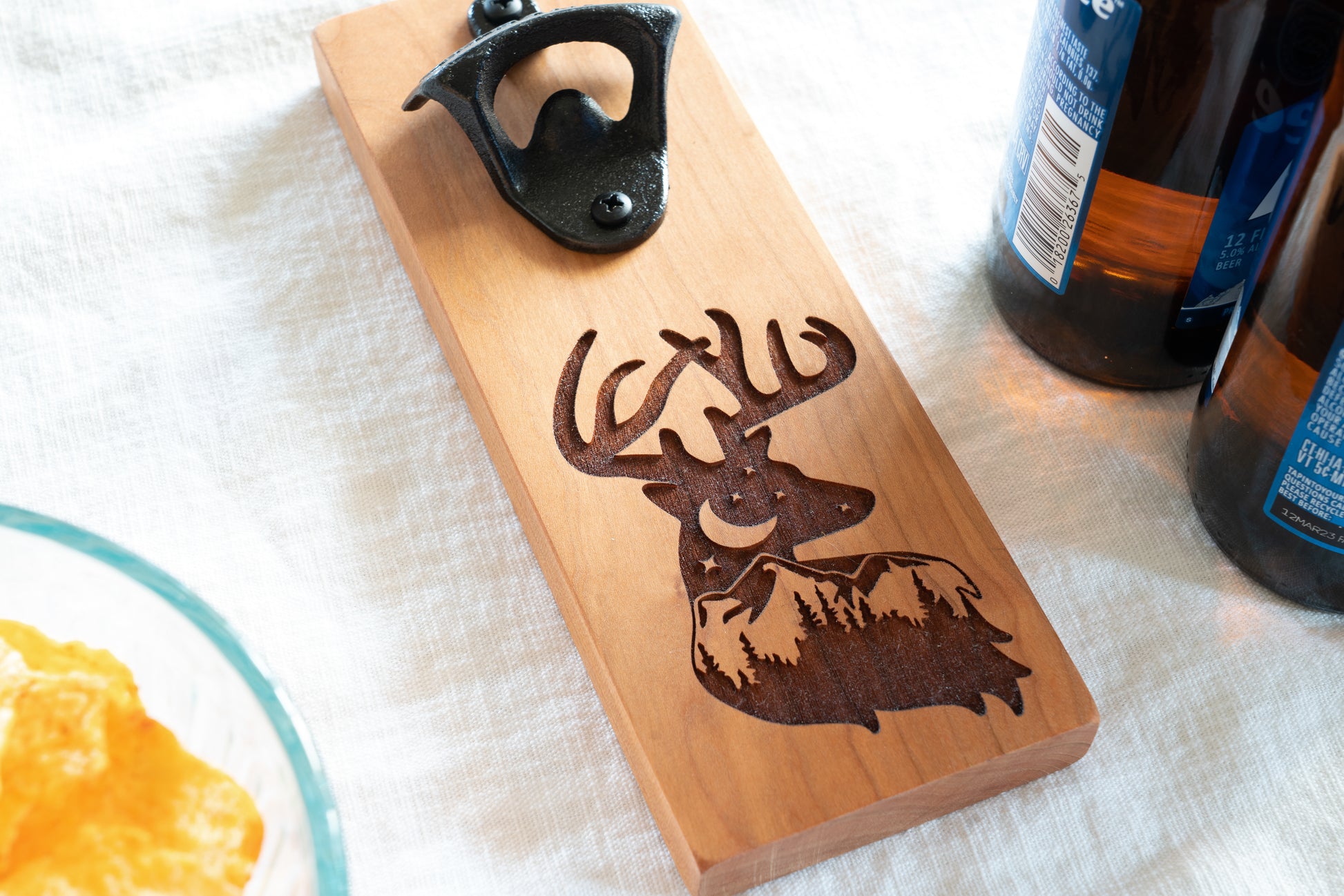 Deer Magnetic Bottle Opener on Cherry