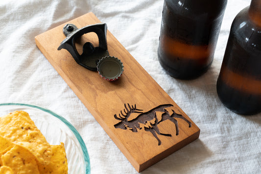 Cherry Bottle Opener with Engraved Elk