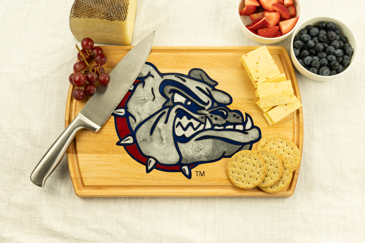 Gonzaga Charcuterie Board on Maple with Juice Groove