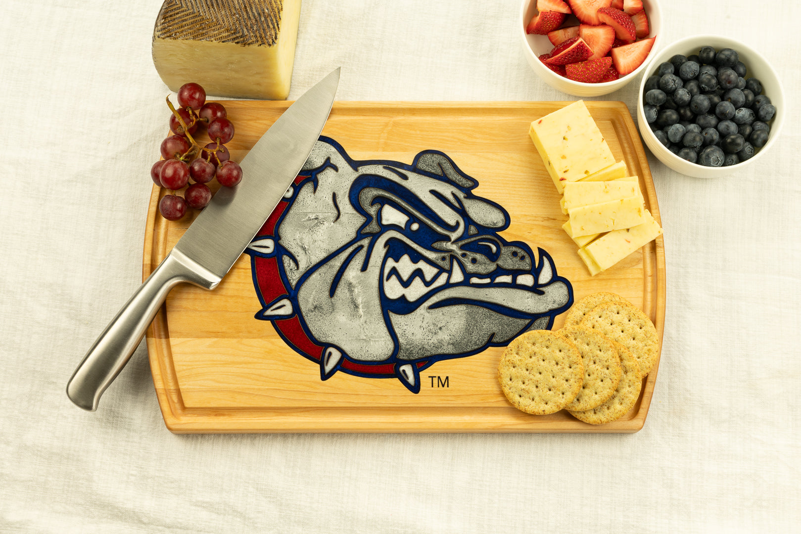 Gonzaga Charcuterie Board on Maple with Juice Groove
