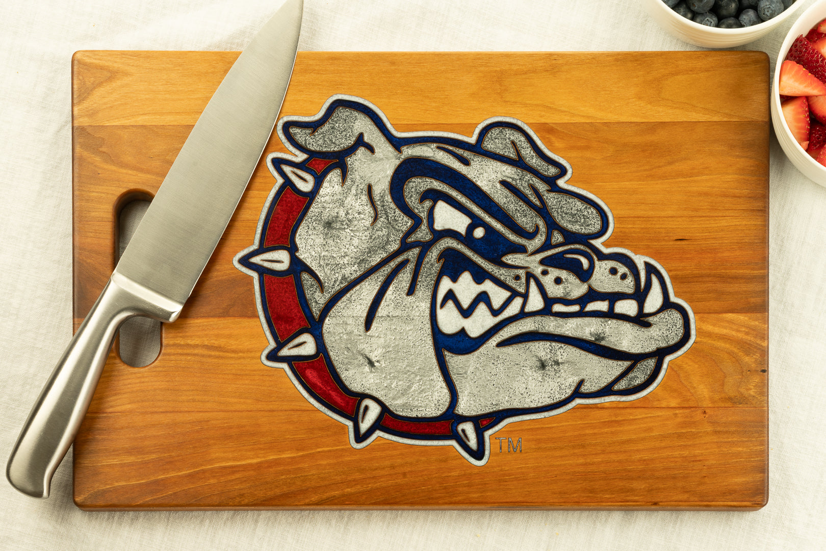 Cherry Wood Cutting Board with Gonzaga Bulldogs Logo and Handle
