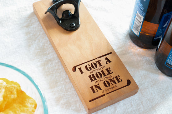 Hole in One Magnetic Bottle Opener on Cherry