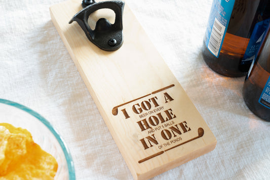 Maple Magnetic Bottle Opener with Hole in One Engraving