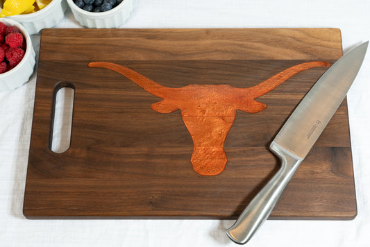 Officially Licensed University of Texas Cutting Board on Walnut
