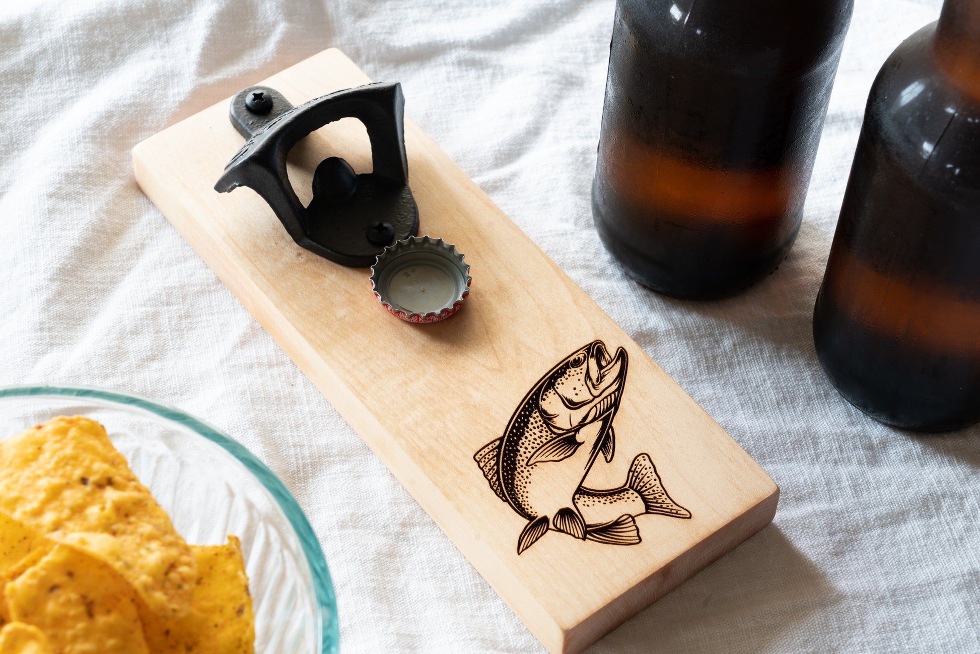 Trout Magnetic Bottle Opener on Maple