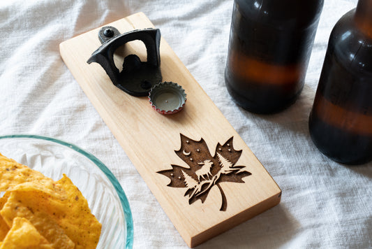 Magnetic Bottle Opener with Moose and Maple Leaf Engraved 